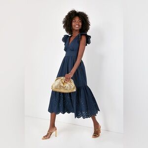 Tuckernuck Hyacinth House Navy Blue Eyelet Marshall Midi dress - NWT